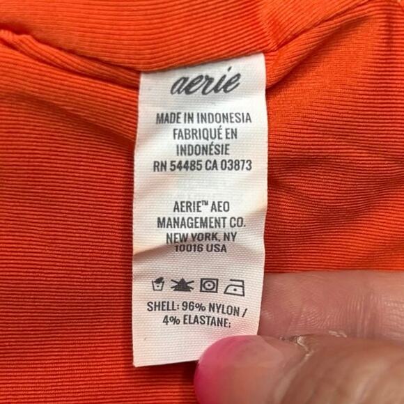 NWT Aerie Orange Ribbed Bikini Top M Scoop Neck Adjustable Tie Straps - Picture 5 of 7